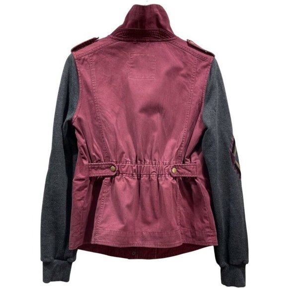 LA Hearts Womens M High Neck Embroidered Utility Jacket Boho Southwest Burgundy - Picture 2 of 12